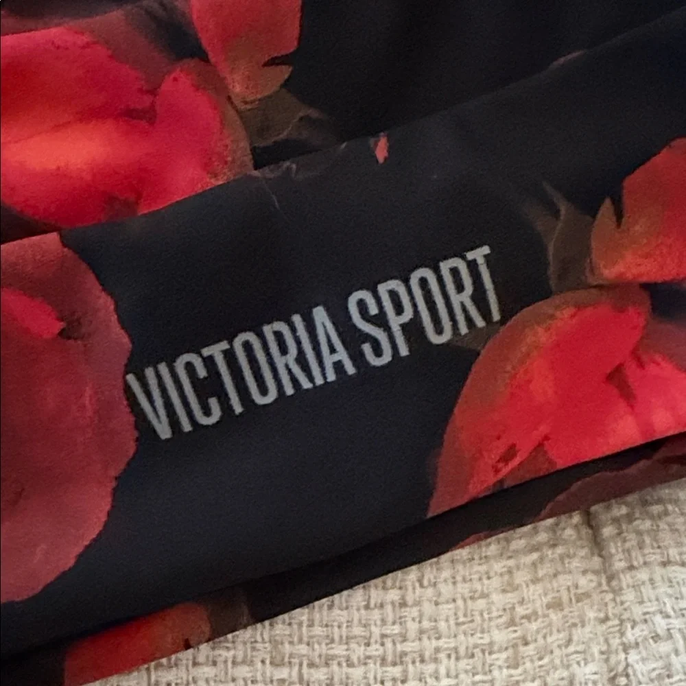 Victorias Secret Elegant Black and Red Floral Sports Bra